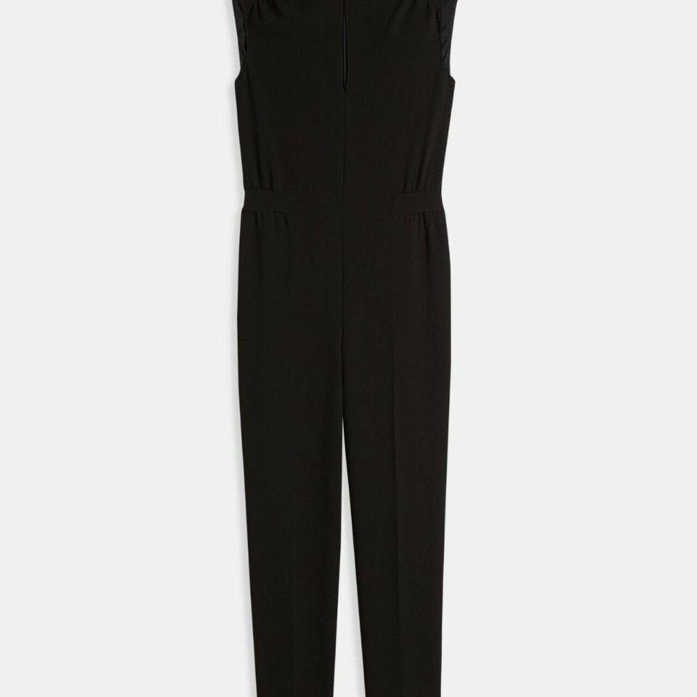 NWT Theory Women's Black Shirred Crepe Straight Leg Jumpsuit Size 8